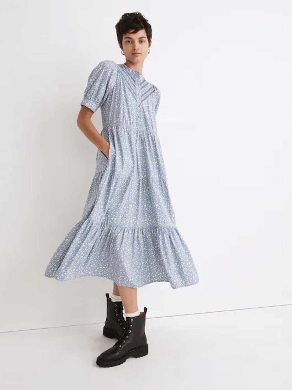 Madewell Embroidered Puff-Sleeve Midi Dress in Cottage Garden